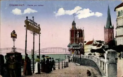 Ak Düsseldorf am Rhein, Hafen, Abfahrt, Personen