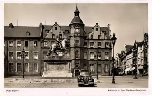 Ak Düsseldorf am Rhein, Rathaus, Jan Wellem-Denkmal