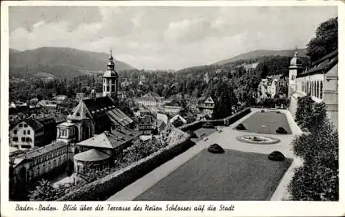 Ak Baden Baden am Schwarzwald, Blick über die Terrasse des Neuen Schlosses auf die Stadt