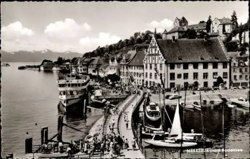 Ak Meersburg am Bodensee, Hafen, Dampfschiff, Segelboot