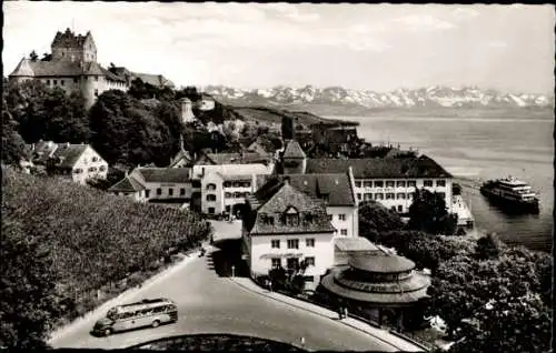 Ak Meersburg am Bodensee, Teilansicht, Meersburg, Bus, Dampfschiff, Säntisgruppe