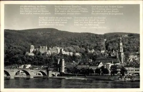 Ak Heidelberg am Neckar, Teilansicht, Schloss, Kirchturm, Brücke