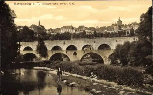 Ak Rothenburg ob der Tauber Mittelfranken, Doppelbrücke erbaut 1330