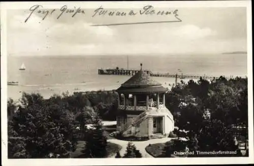 Ak Ostseebad Timmendorfer Strand, Teilansicht, Pavillon, Seesteg