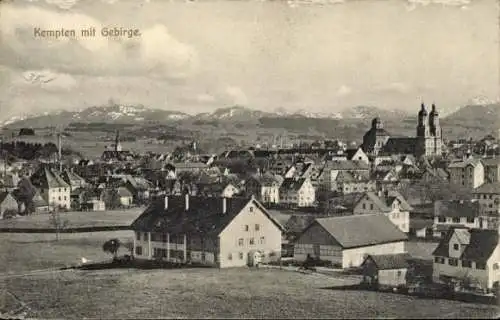 Ak Kempten im Allgäu Schwaben, Gesamtansicht mit Gebirge