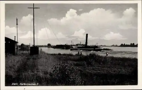 Ak Kehl am Rhein, Hafenbecken I, Dampfschiff