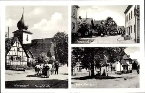 Ak Wintersdorf Rastatt im Schwarzwald, Hauptstraße, Schulhaus, Rathaus