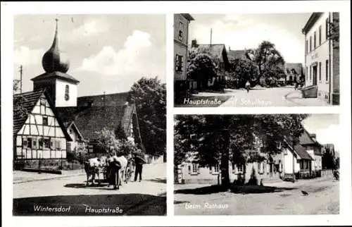 Ak Wintersdorf Rastatt im Schwarzwald, Hauptstraße, Schulhaus, Rathaus