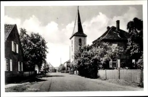 Ak Diersheim Rheinau in Baden, Straßenpartie, Kirche