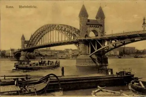 Ak Bonn am Rhein, Rheinbrücke, Frachtschiff, Dampfer