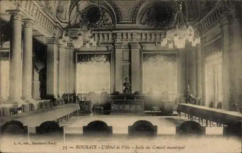 Ak Roubaix Nord, Hotel de Ville, Salle du Conseil municipal