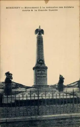 Ak Messigny Côte-d'Or, Denkmal zur Erinnerung an gefallene Soldaten