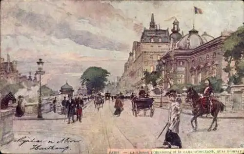 Künstler Ak Paris VII, Quai d'Orsay, Gare d'Orléans