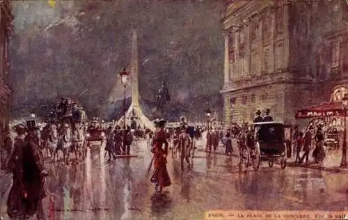 Künstler Ak Paris VIII, Place de la Concorde bei Nacht, Maxims