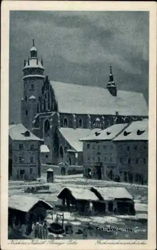 Künstler Ak Kraków Krakau Polen, Fronleichnamskirche, Winter