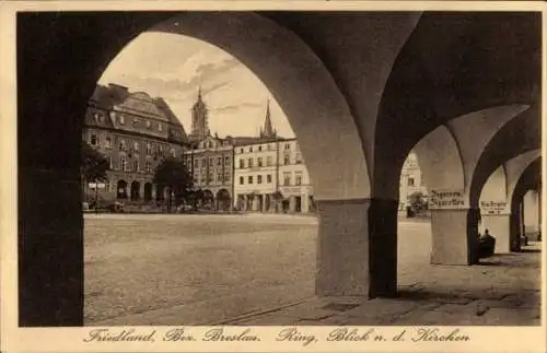 Ak Mieroszów Friedland Bezirk Breslau Niederschlesien, Ring, Kirchen