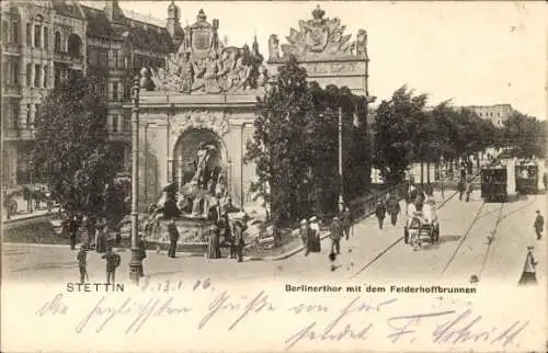 Ak Szczecin Stettin Pommern, Berliner Tor, Felderhoffbrunnen