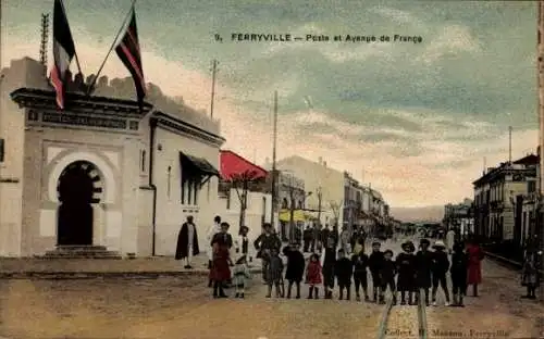 Ak Ferryville Algerien, Postamt und Avenue de France