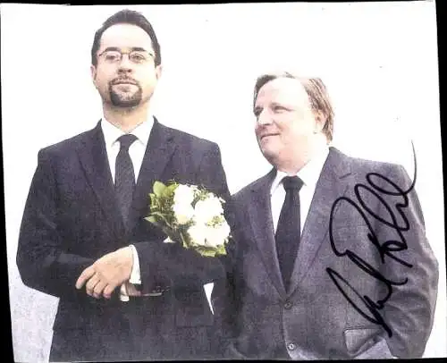 Foto Schauspieler Jan Josef Liefers, Axel Prahl, Tatort, Autogramm