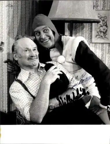 Foto Schauspieler Willy Schultes und Jürgen Scheller, der Wurschtl, Autogramm