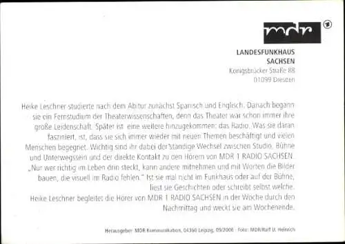 Ak Schauspielerin Heike Leschner, Portrait, Autogramm