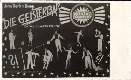 Ak Schauspieler John Bork & Comp., Plakat Die Geisterbar, Wintergarten, Autogramm