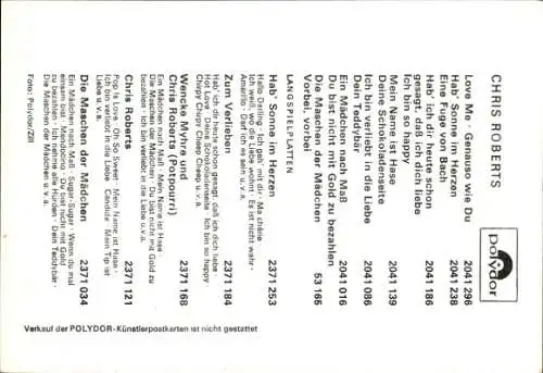 Ak Schauspieler und Sänger Chris Roberts, Portrait, Autogramm