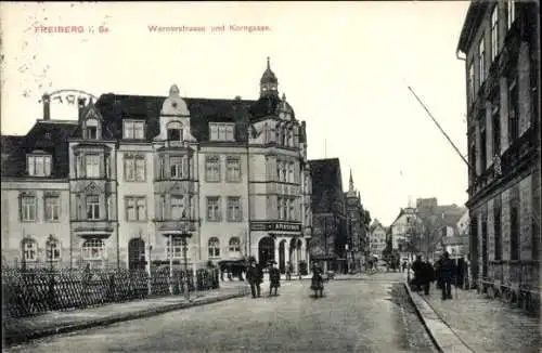 Ak Freiberg in Sachsen, Wernerstraße, Korngasse, Familie Heisterbergk