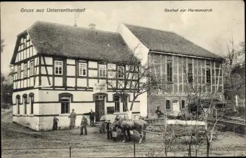 Ak Unterrenthendorf Renthendorf Thüringen, Gasthof zur Hermannsruh, Fachwerkhaus, Kutsche