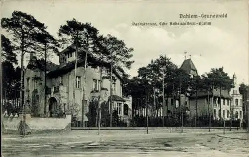 Ak Berlin Zehlendorf Dahlem, Grunewald, Parkstraße Ecke Hohenzollerndamm, Villen