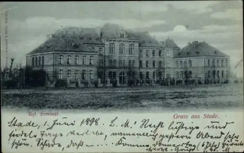 Mondschein Ak Stade in Niedersachsen, Königliches Seminar