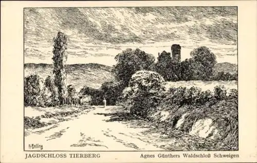 Künstler Ak Balling, Braunsbach in der Region Hohenlohe, Jagdschloss Tierberg, Waldschloss Schweigen