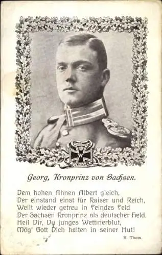 Passepartout Ak Kronprinz Georg von Sachsen, Porträt, Eisernes Kreuz