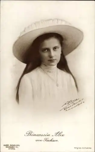 Ak Prinzessin Alix von Sachsen, Portrait, Hut