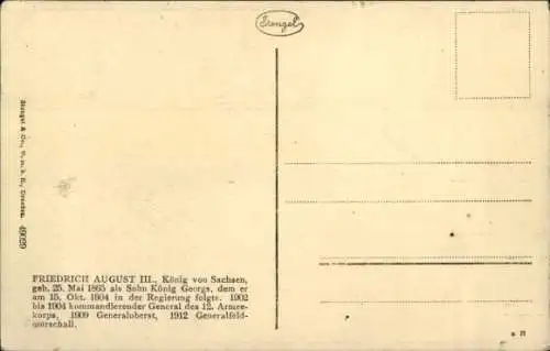 Ak König Friedrich August III. von Sachsen, Porträt