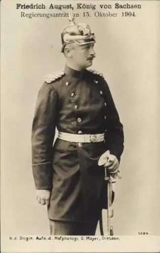 Ak König von Sachsen, Friedrich August III., Portrait in Uniform, Regierungsantritt 1904