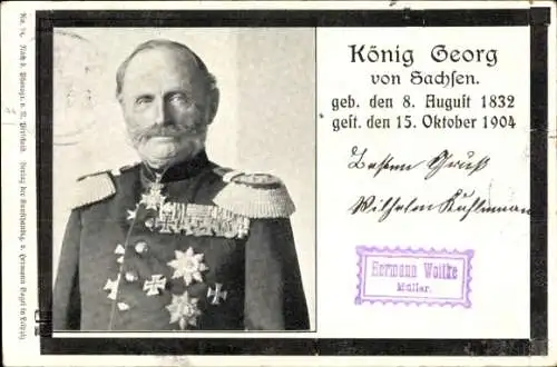 Ak König Georg von Sachsen, Trauerkarte