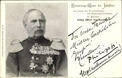 Ak König Albert von Sachsen, Portrait in Uniform, Orden