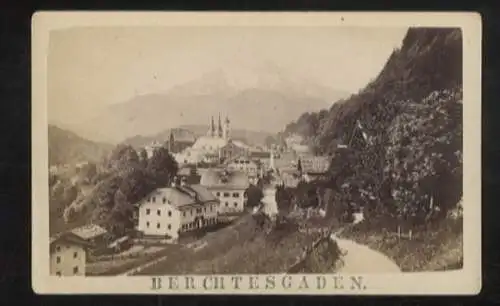 Cdv Foto Gesamtansicht Berchtesgaden, Wohnhäuser, Kirche, Berge