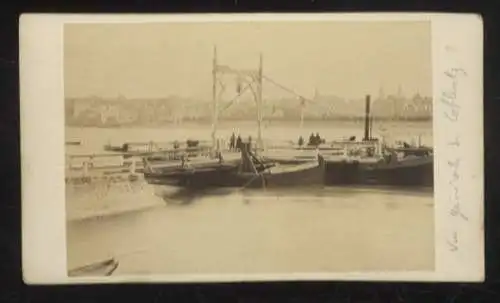 CdV Foto Binnenschiffe auf dem Rhein / Mosel bei Koblenz