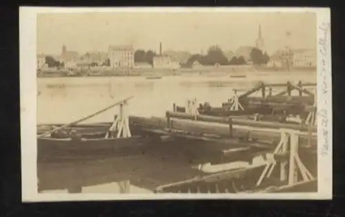 CdV Foto Binnenschiffe auf dem Rhein mit Blick auf Neuwied bei Koblenz