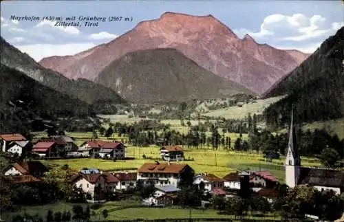 Ak Mayrhofen im Zillertal Tirol, Panorama, Grünberg