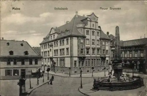 Ak Mainz am Rhein, Volksbank, Neuer Brunnen