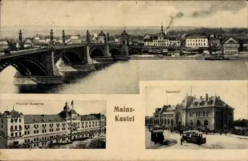 Ak Mainz Kastel Wiesbaden in Hessen, Pionierkaserne, Bahnhof, Brücke