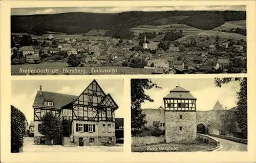 Ak Breitenbach am Herzberg Hessen, Gastwirtschaft J. Schaake, Burg Herzberg, Panorama