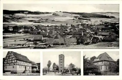 Ak Erkshausen Rotenburg an der Fulda, Gesamtansicht, Geschäft Jakob Werner, Alheimer, Schule