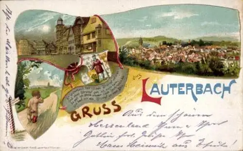 Litho Lauterbach an der Lauter Vogelsbergkreis, Strumpf verloren, weinendes Kind, Panorama