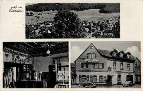 Ak Düdelsheim Büdingen in Hessen, Gesamtansicht, Zum Schützenhof, Gastraum