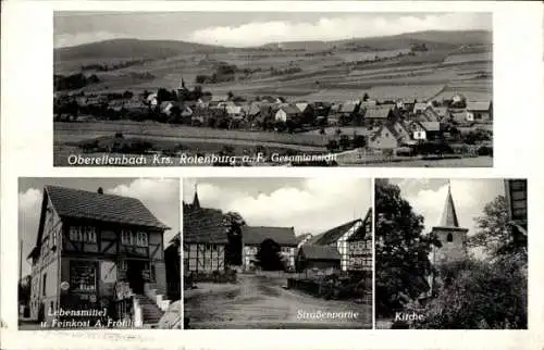 Ak Oberellenbach Alheim Hessen, Panorama, Lebensmittelgeschäft A. Fröhlich, Kirche, Fachwerkhäuser