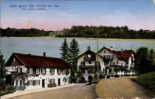 Ak Kochel am See Oberbayern, Hotel grauer Bär, Panorama